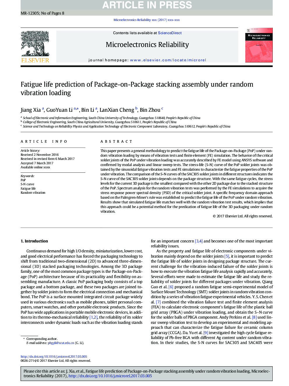 Fatigue life prediction of Package-on-Package stacking assembly under random vibration loading