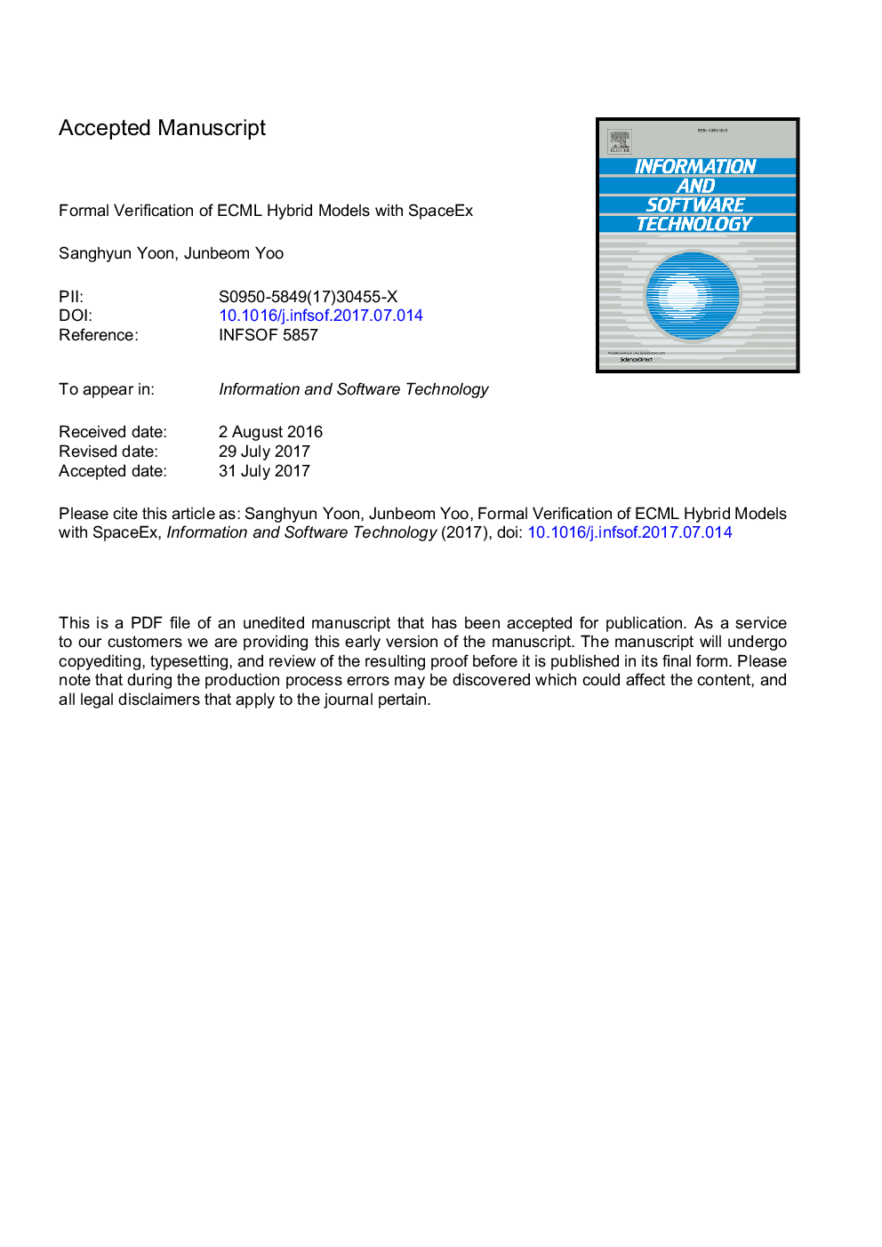 Formal verification of ECML hybrid models with spaceex