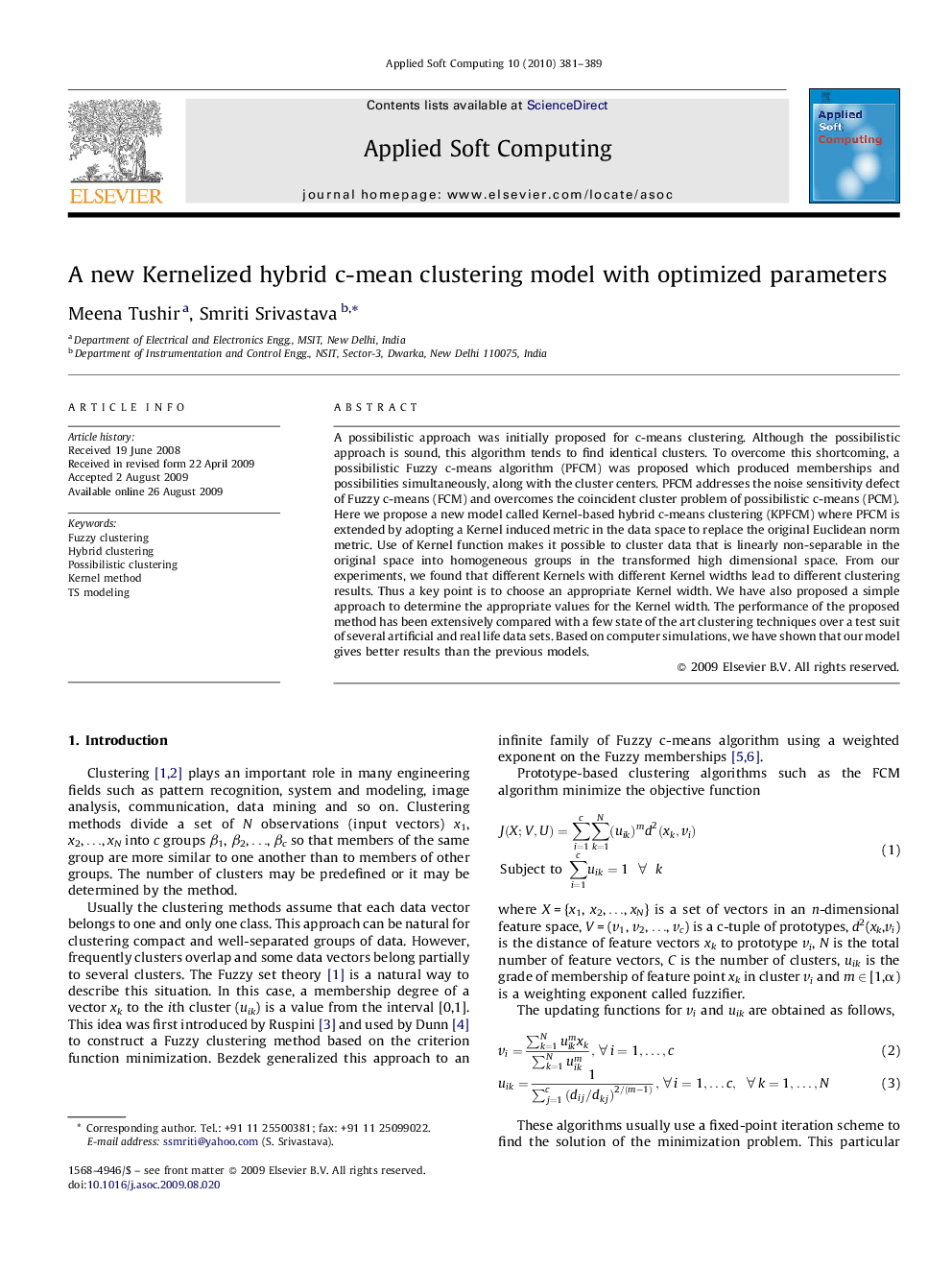 A new Kernelized hybrid c-mean clustering model with optimized parameters