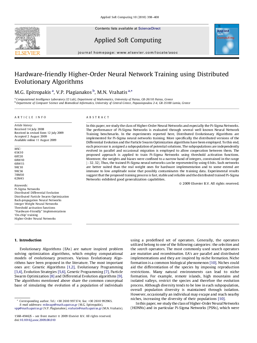 Hardware-friendly Higher-Order Neural Network Training using Distributed Evolutionary Algorithms