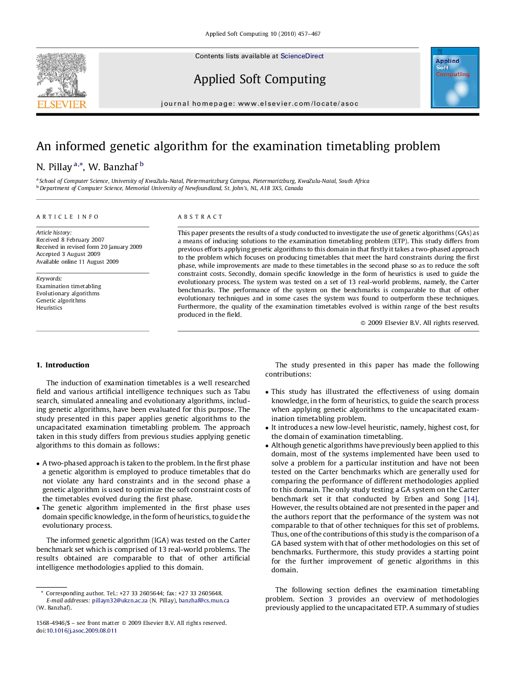 An informed genetic algorithm for the examination timetabling problem