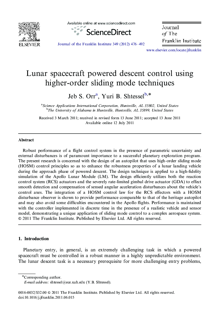 Lunar spacecraft powered descent control using higher-order sliding mode techniques