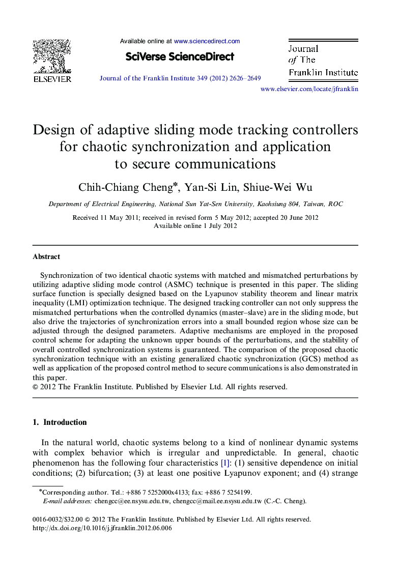 Design of adaptive sliding mode tracking controllers for chaotic synchronization and application to secure communications