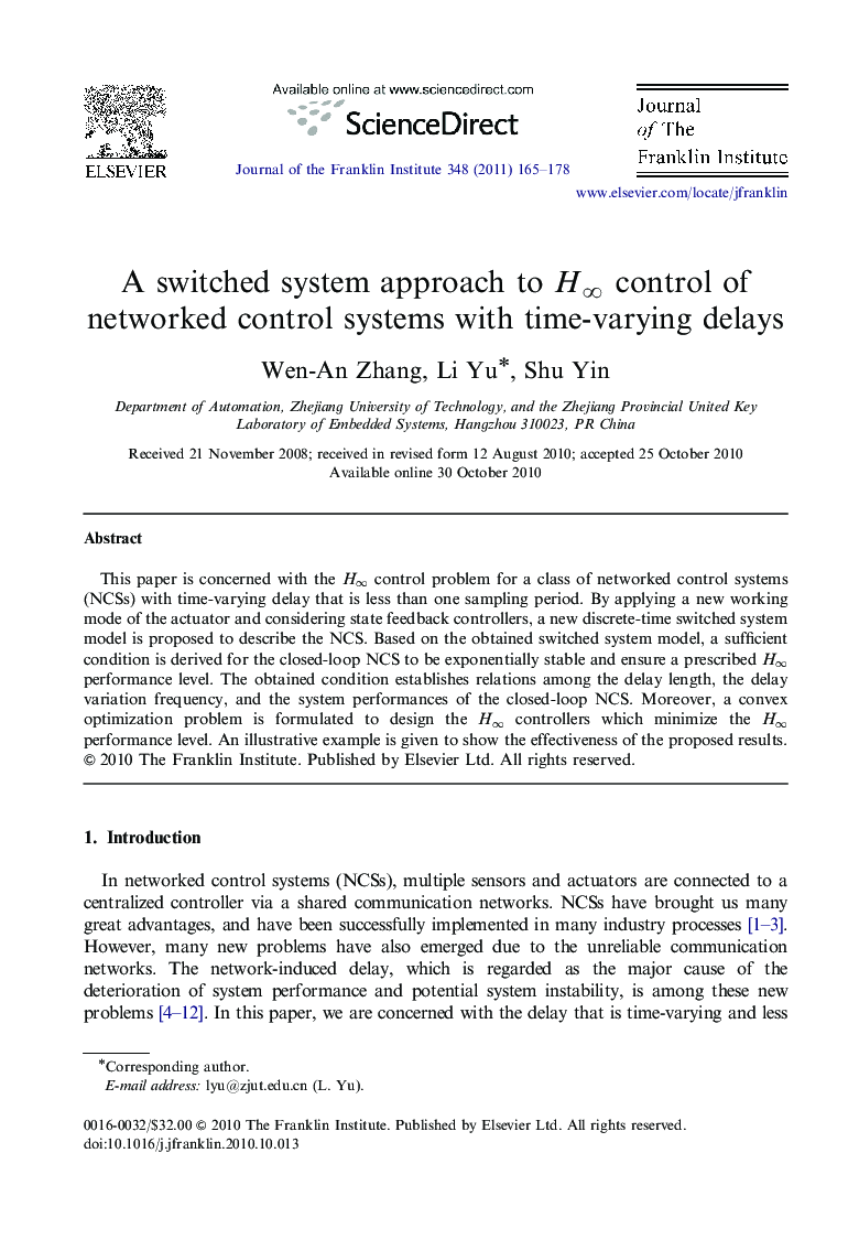 A switched system approach to Hâ control of networked control systems with time-varying delays