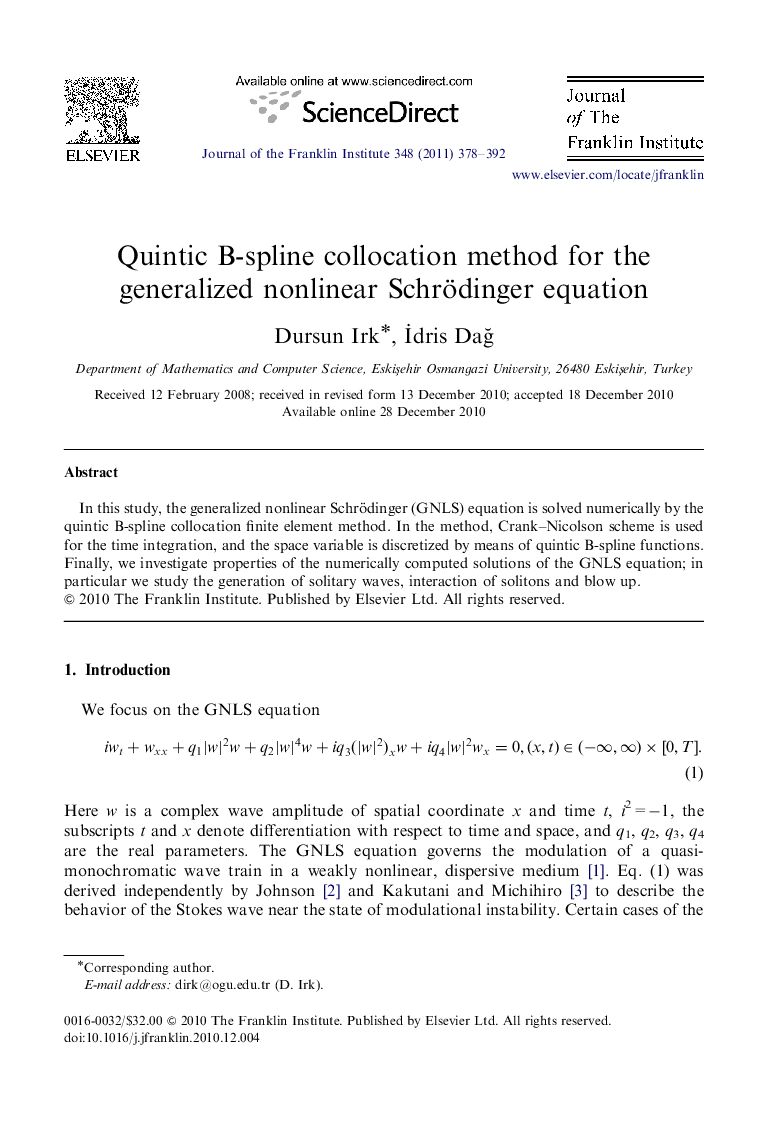 Quintic B-spline collocation method for the generalized nonlinear Schrödinger equation