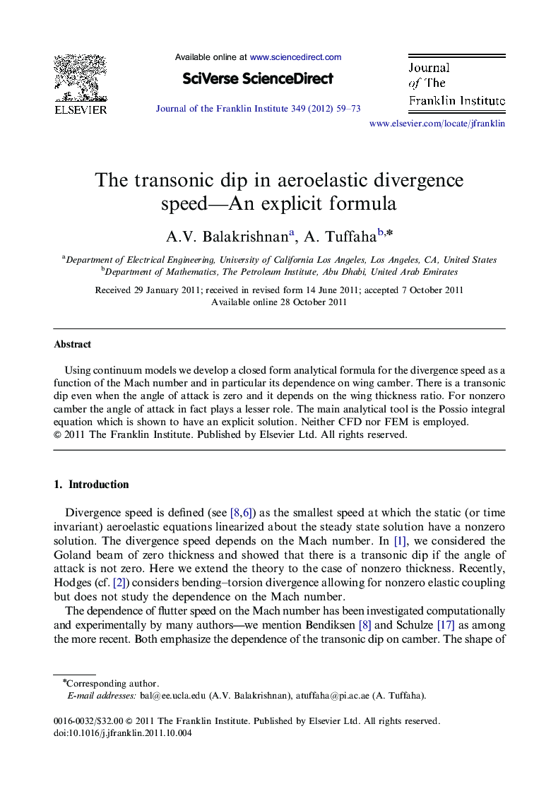 The transonic dip in aeroelastic divergence speed-An explicit formula