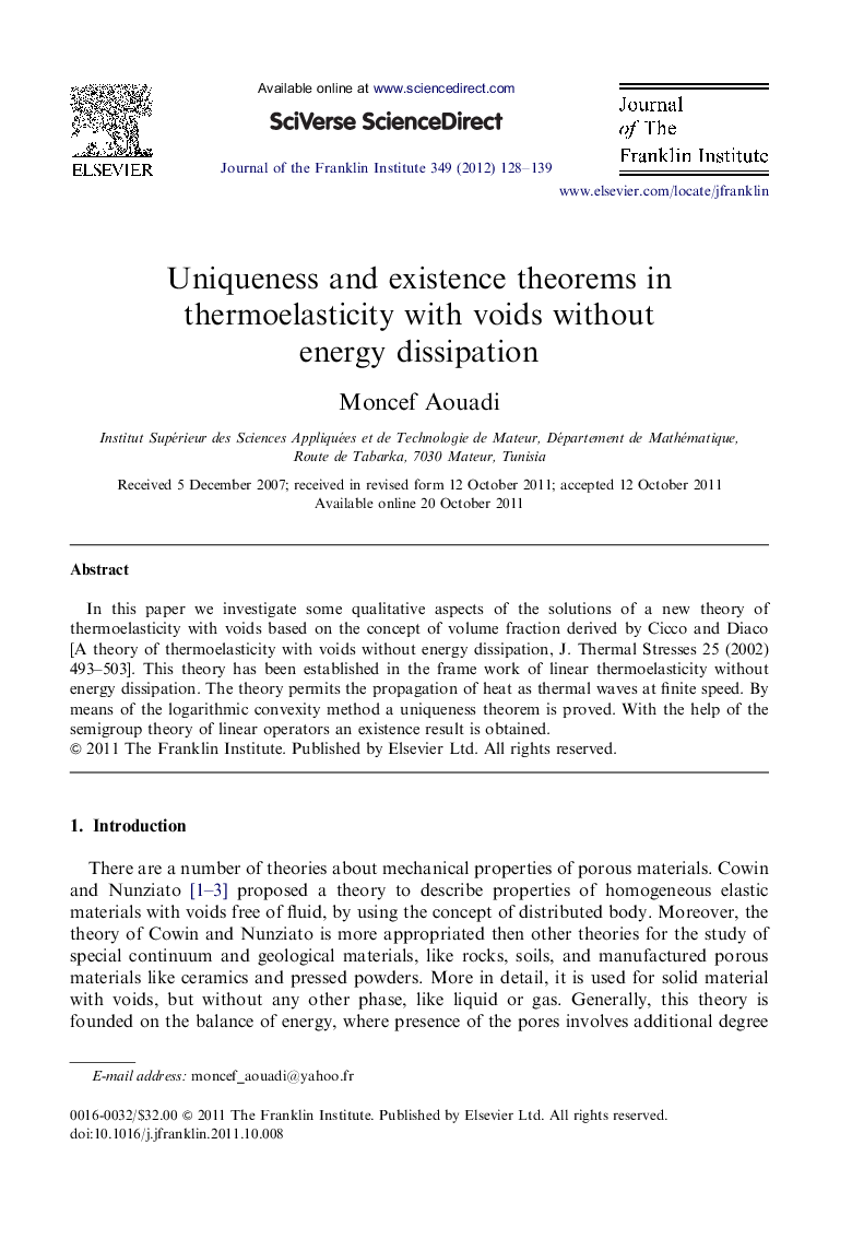 Uniqueness and existence theorems in thermoelasticity with voids without energy dissipation