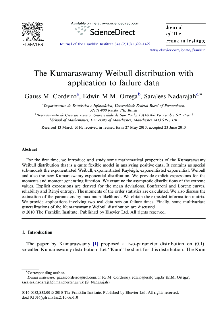 The Kumaraswamy Weibull distribution with application to failure data