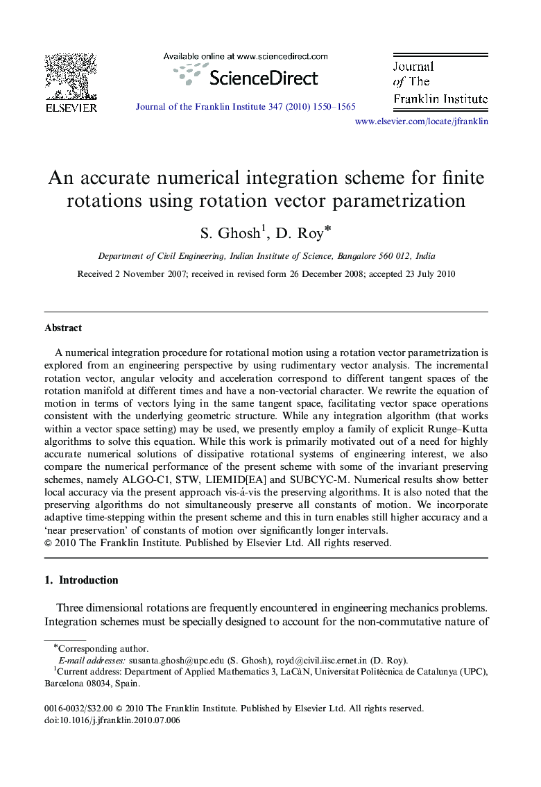 An accurate numerical integration scheme for finite rotations using rotation vector parametrization