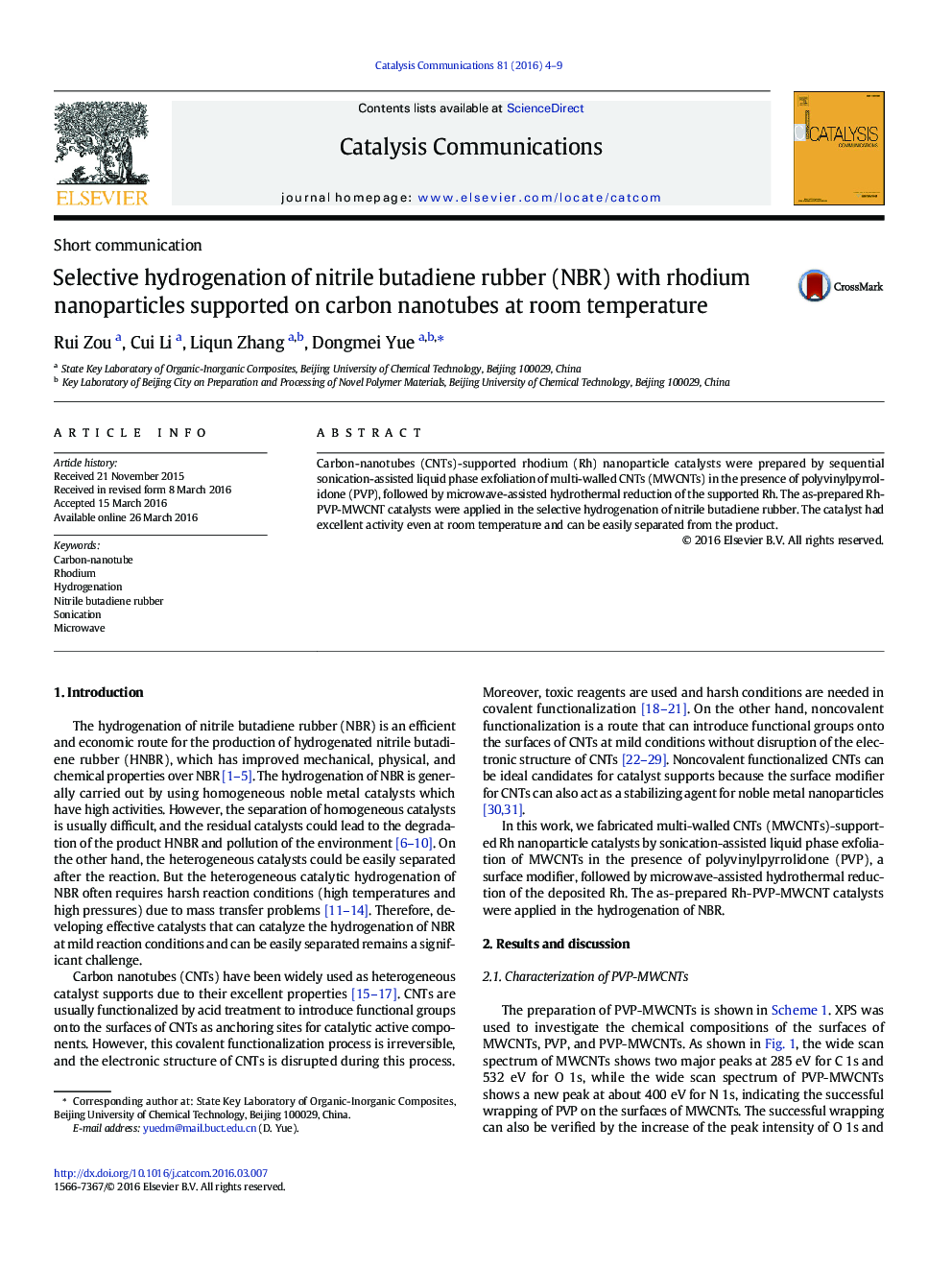 Selective hydrogenation of nitrile butadiene rubber (NBR) with rhodium nanoparticles supported on carbon nanotubes at room temperature