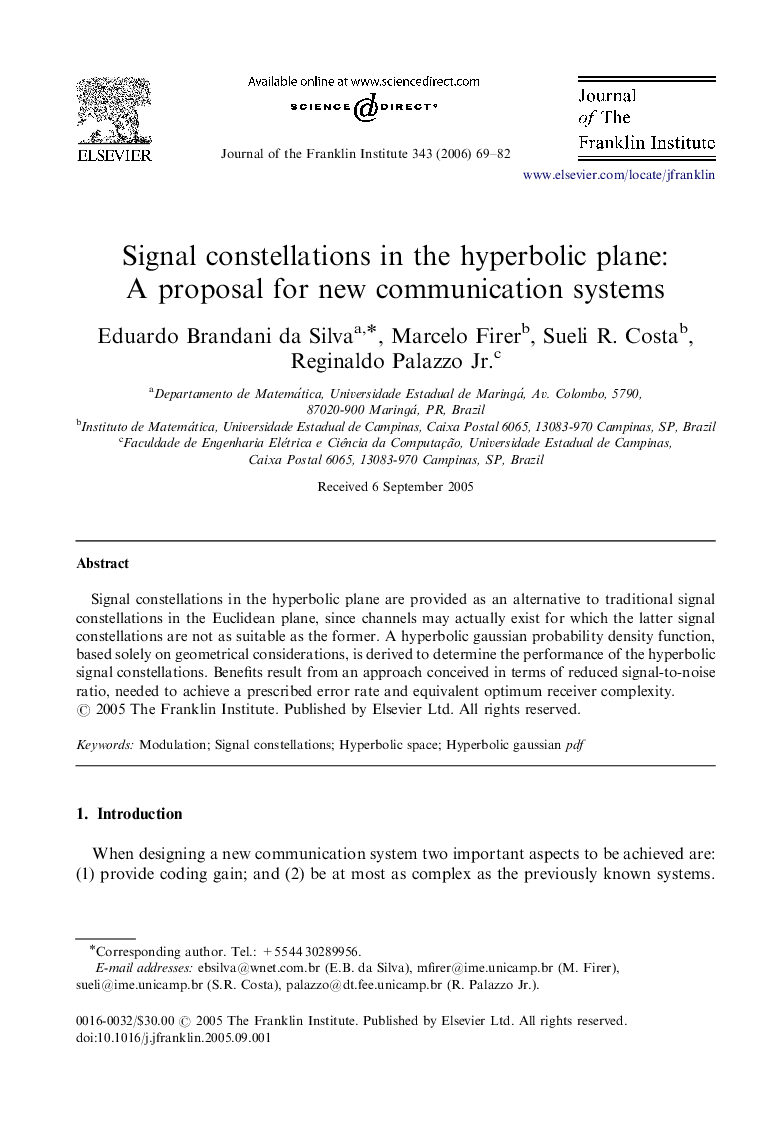 Signal constellations in the hyperbolic plane: A proposal for new communication systems