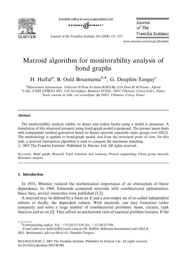 Matroid algorithm for monitorability analysis of bond graphs
