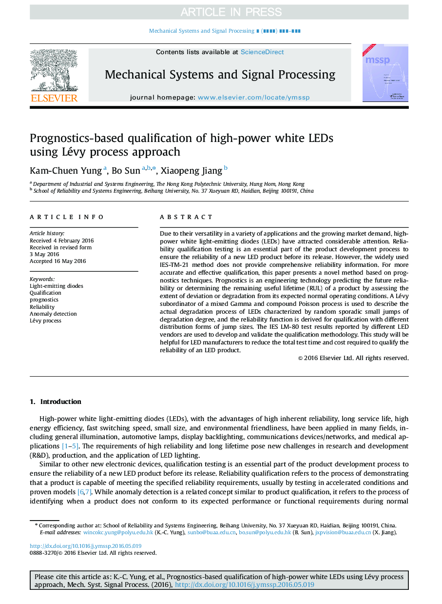 Prognostics-based qualification of high-power white LEDs using Lévy process approach