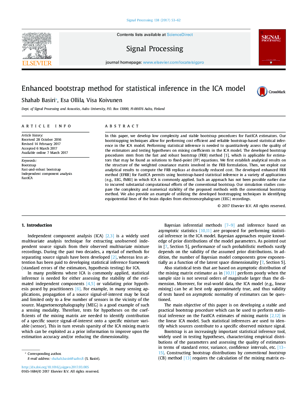 Enhanced bootstrap method for statistical inference in the ICA model