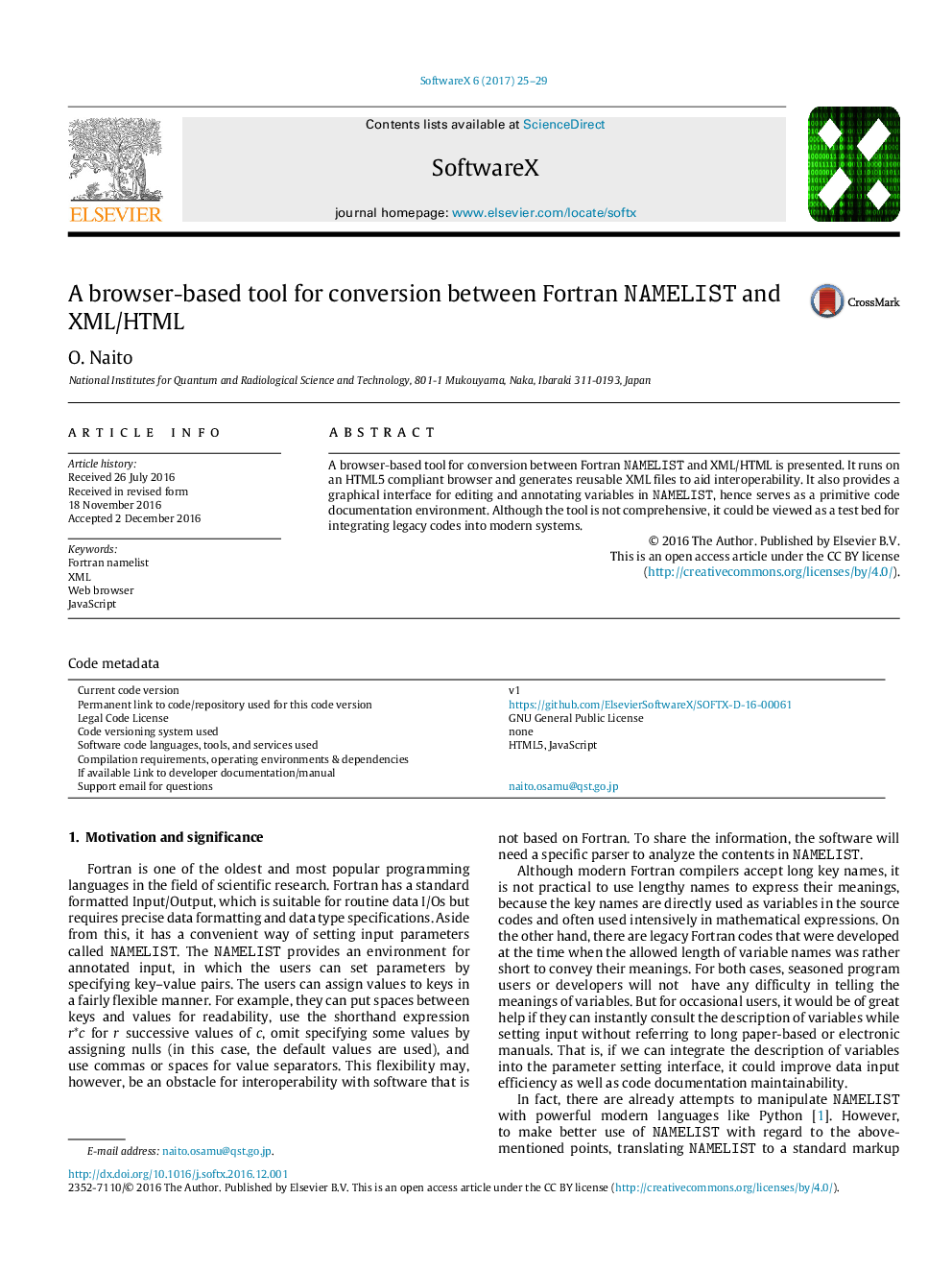 A browser-based tool for conversion between Fortran NAMELIST and XML/HTML