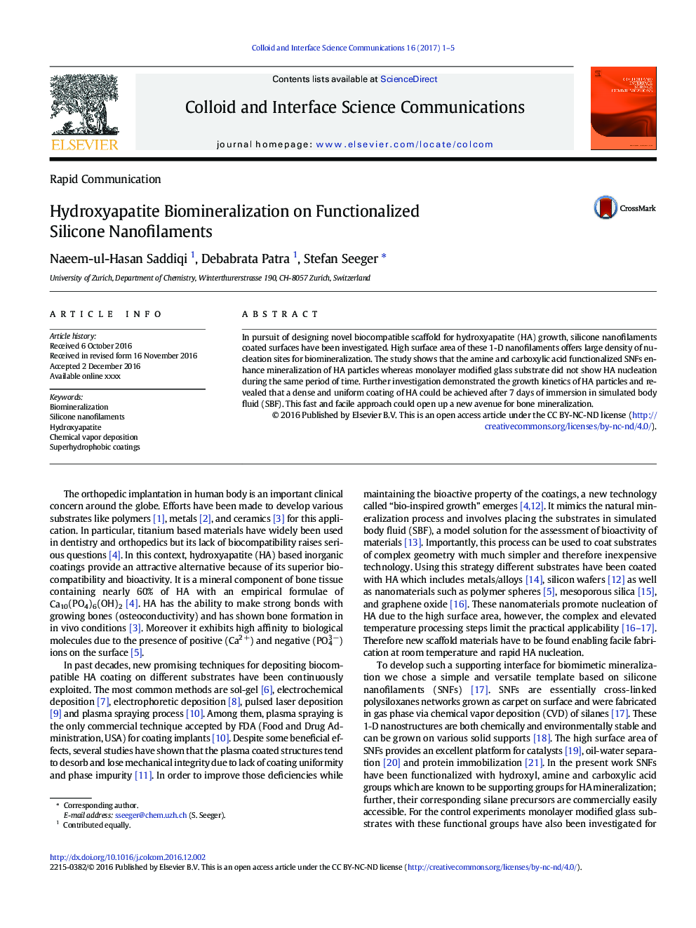 Hydroxyapatite Biomineralization on Functionalized Silicone Nanofilaments
