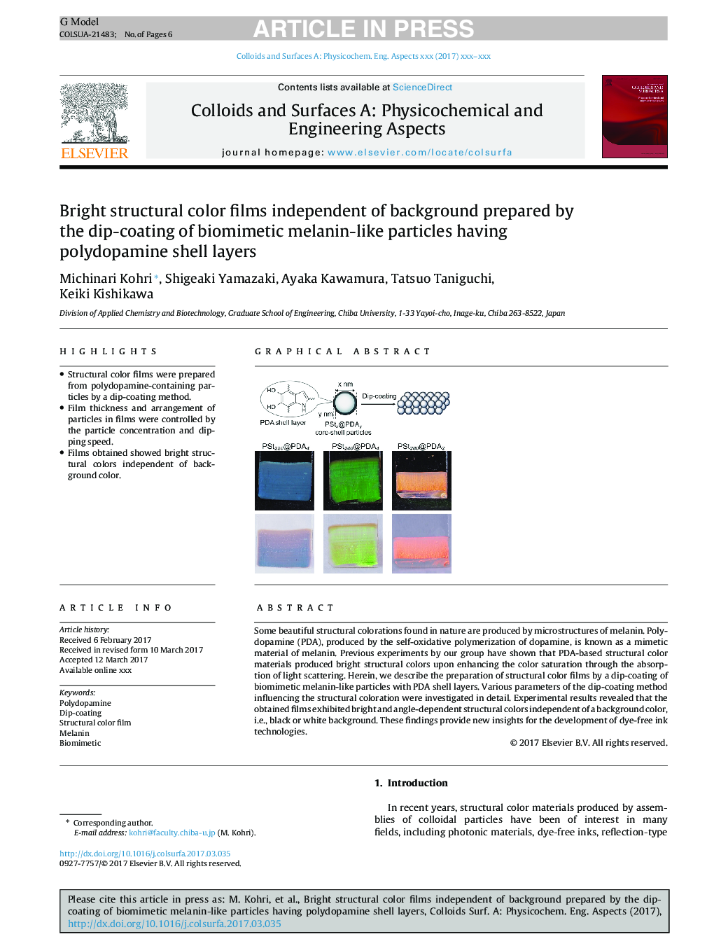 Bright structural color films independent of background prepared by the dip-coating of biomimetic melanin-like particles having polydopamine shell layers