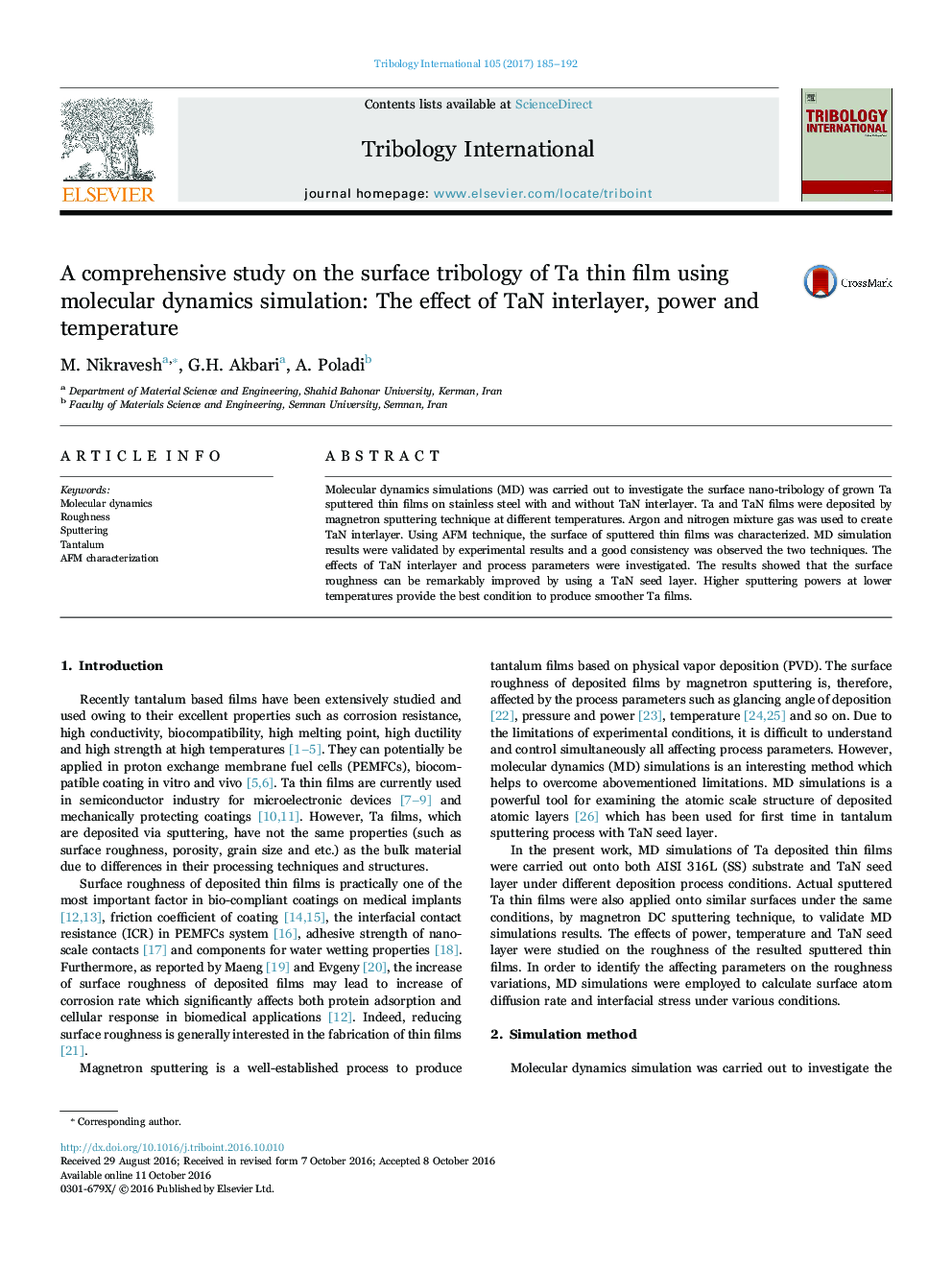 A comprehensive study on the surface tribology of Ta thin film using molecular dynamics simulation: The effect of TaN interlayer, power and temperature