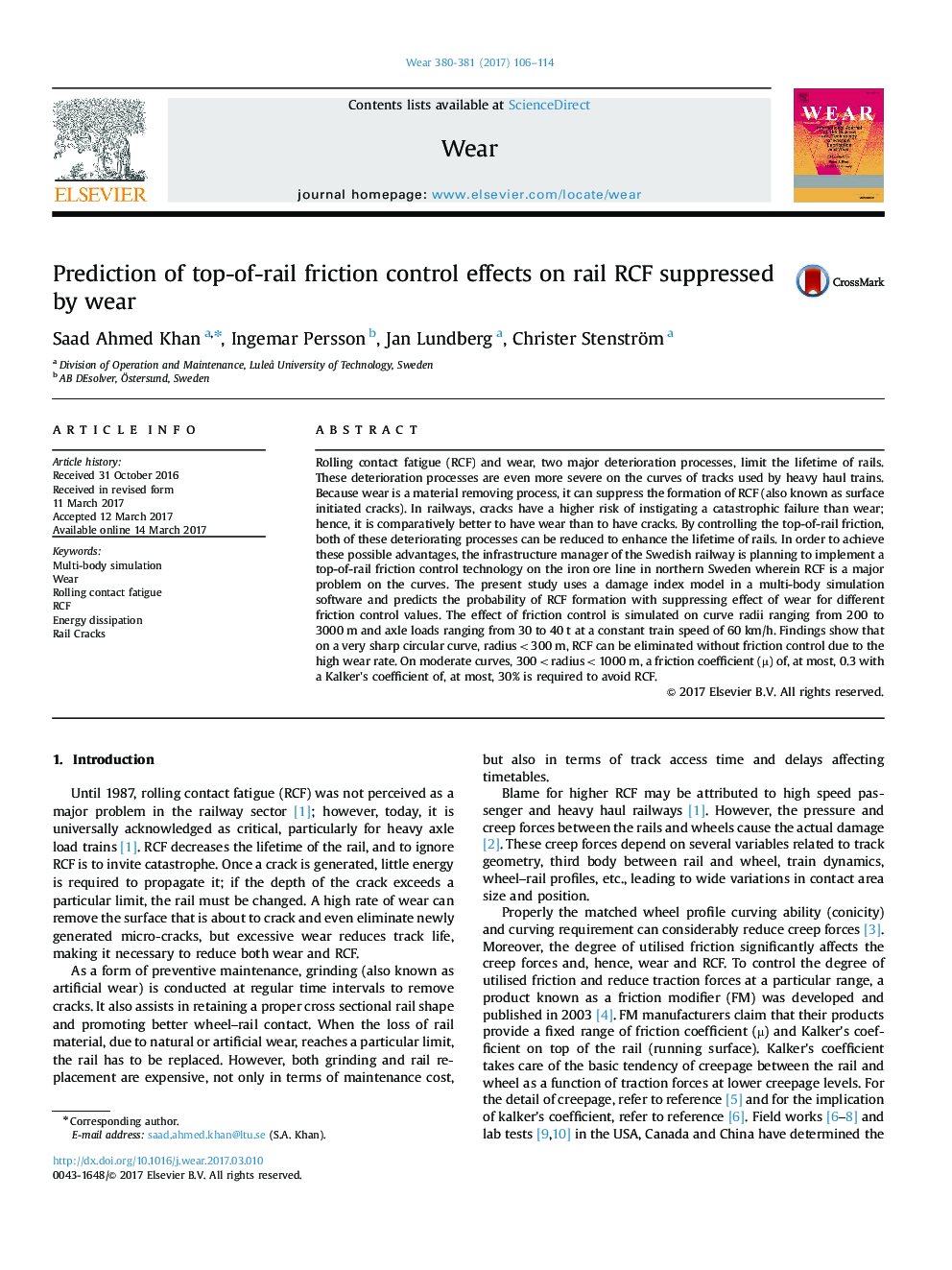 Prediction of top-of-rail friction control effects on rail RCF suppressed by wear