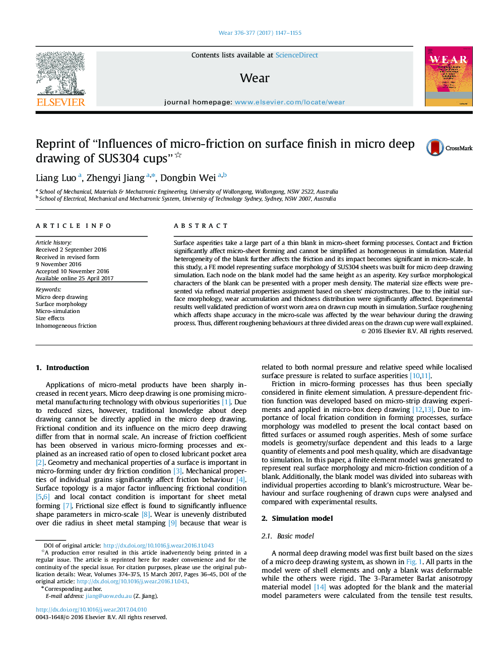 Reprint of ''Influences of micro-friction on surface finish in micro deep drawing of SUS304 cups''