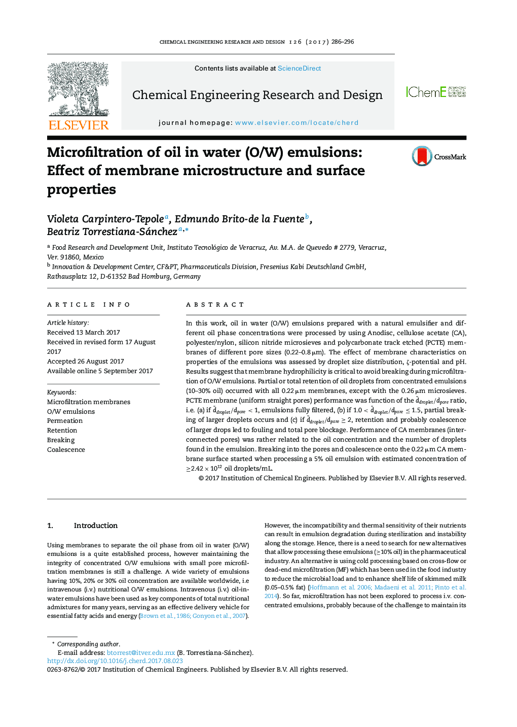 Microfiltration of oil in water (O/W) emulsions: Effect of membrane microstructure and surface properties