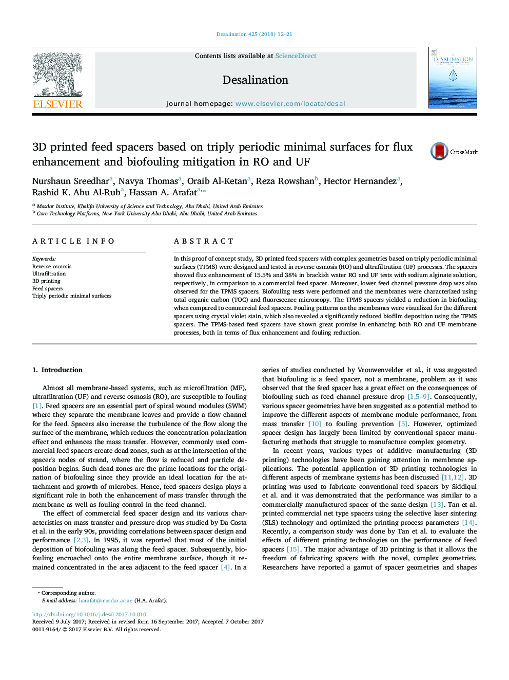 3D printed feed spacers based on triply periodic minimal surfaces for flux enhancement and biofouling mitigation in RO and UF