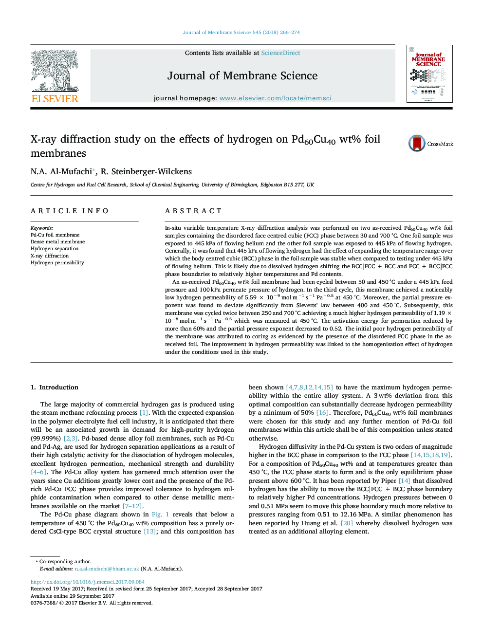 X-ray diffraction study on the effects of hydrogen on Pd60Cu40 wt% foil membranes