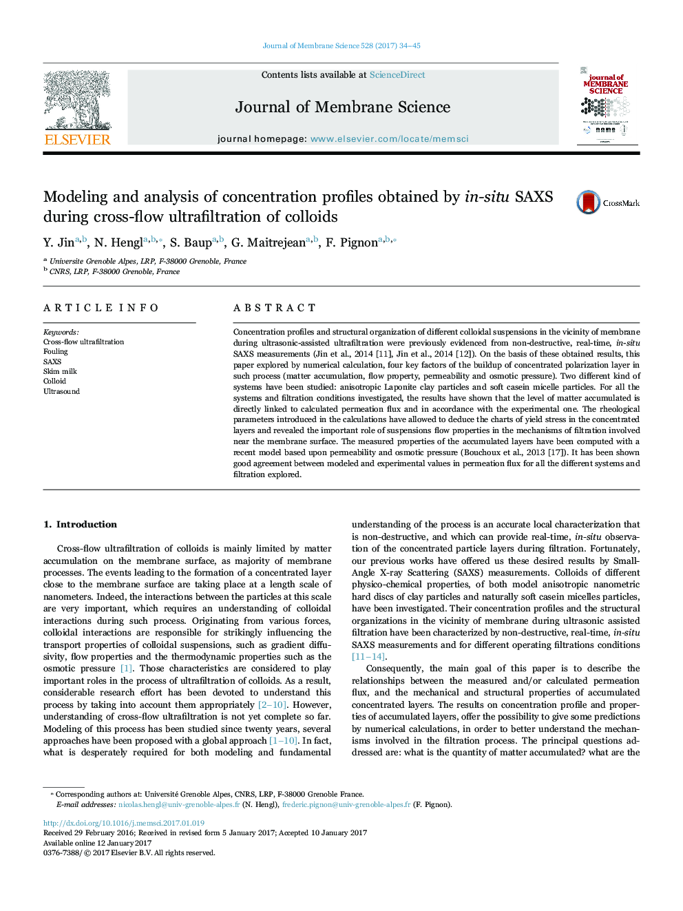 Modeling and analysis of concentration profiles obtained by in-situ SAXS during cross-flow ultrafiltration of colloids