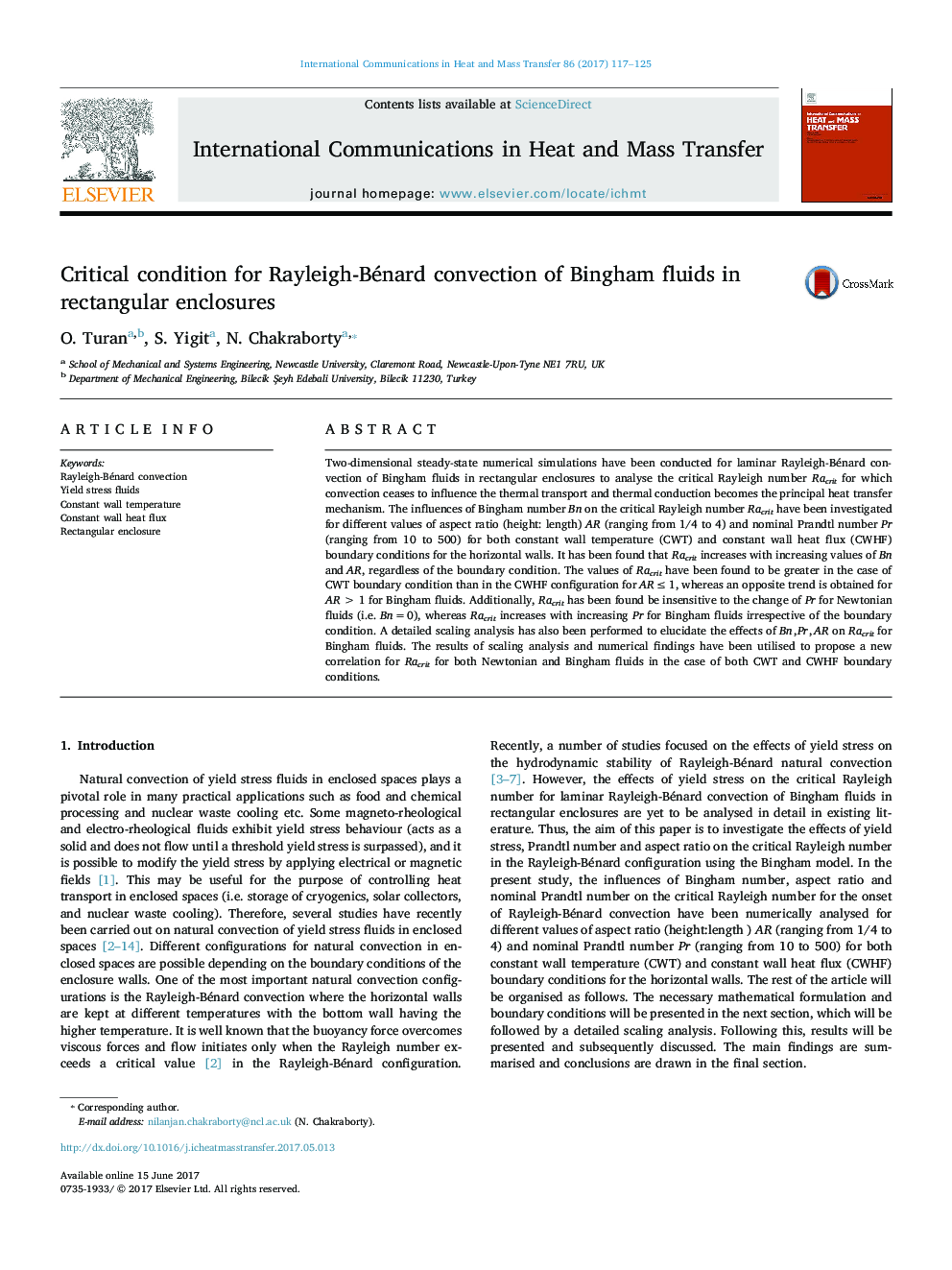 Critical condition for Rayleigh-Bénard convection of Bingham fluids in rectangular enclosures