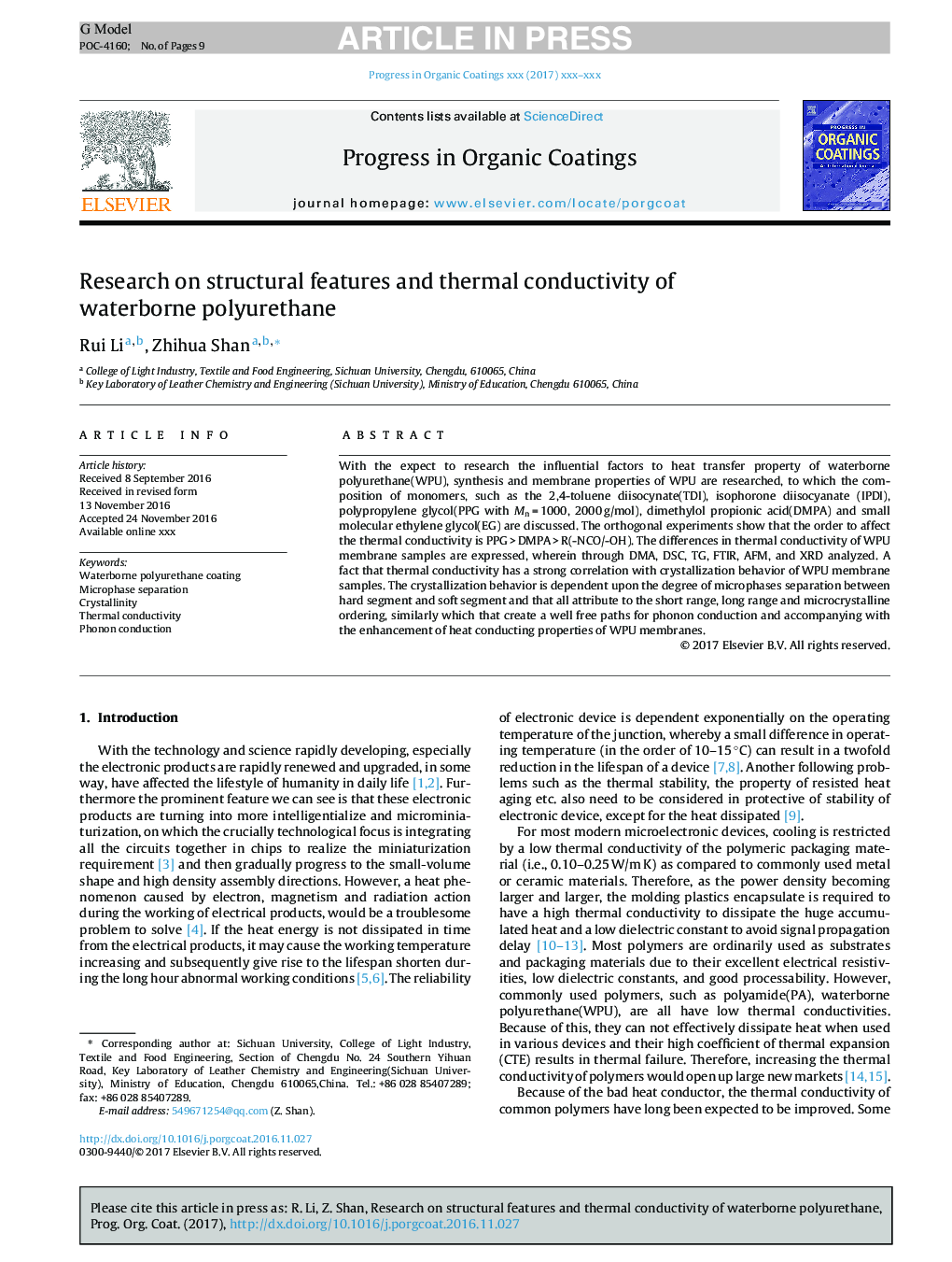 تحقیق در مورد ویژگی های ساختاری و هدایت حرارتی پلی اورتان آب 