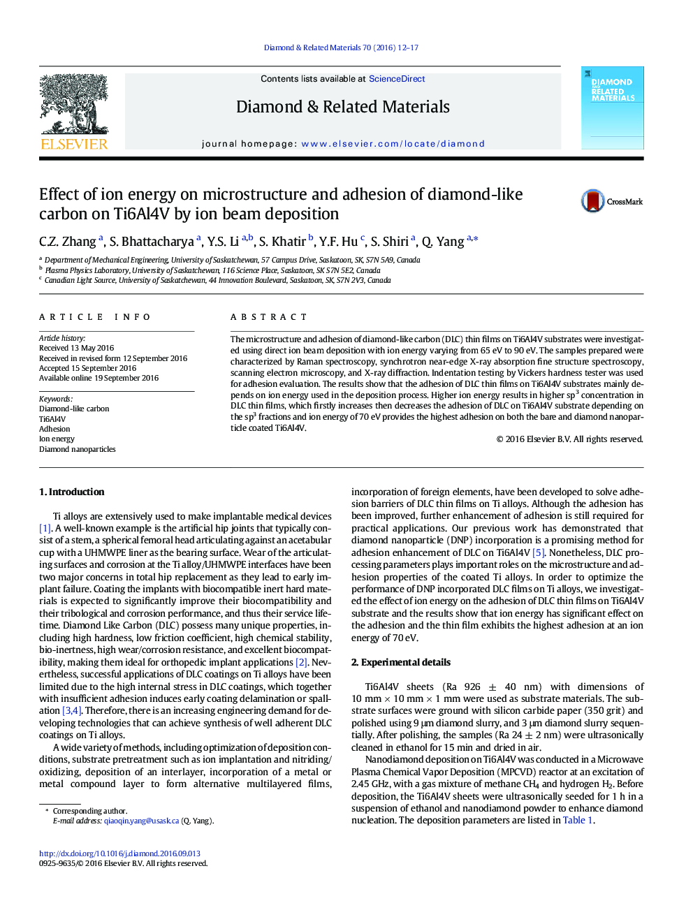 Effect of ion energy on microstructure and adhesion of diamond-like carbon on Ti6Al4V by ion beam deposition