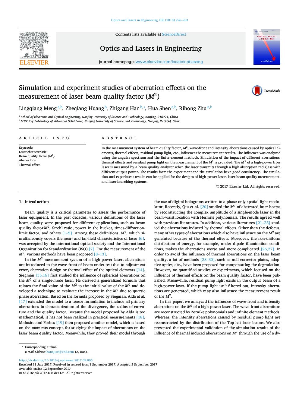 Simulation and experiment studies of aberration effects on the measurement of laser beam quality factor (M2)