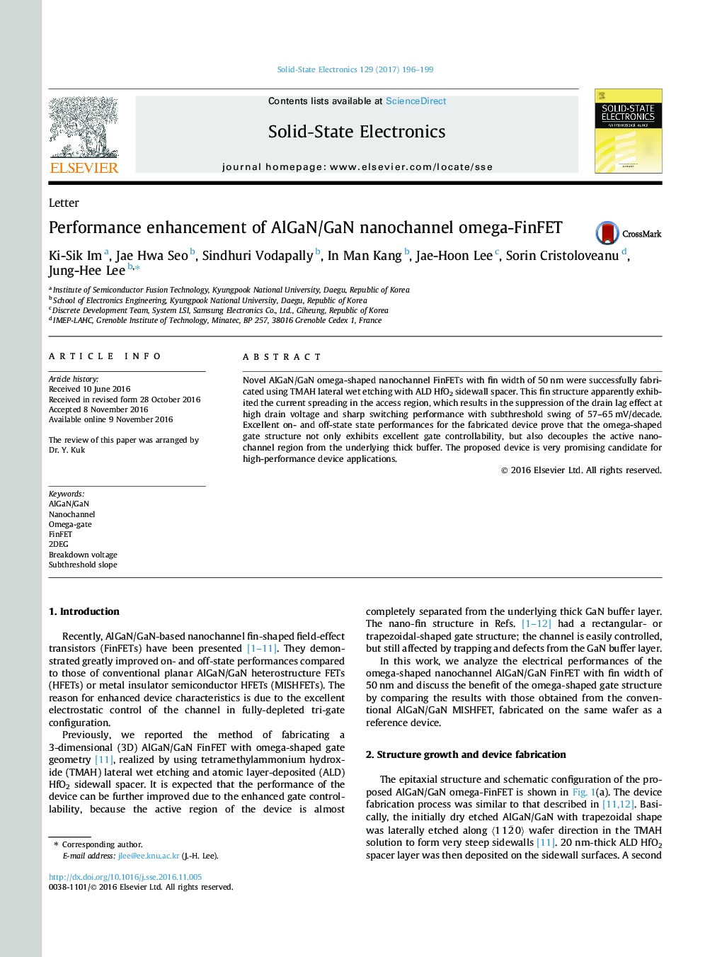 LetterPerformance enhancement of AlGaN/GaN nanochannel omega-FinFET