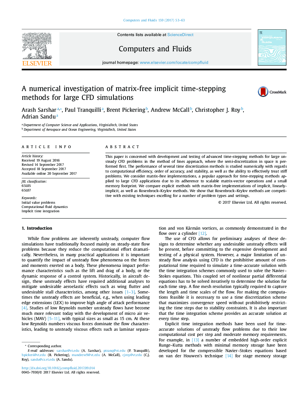 A numerical investigation of matrix-free implicit time-stepping methods for large CFD simulations