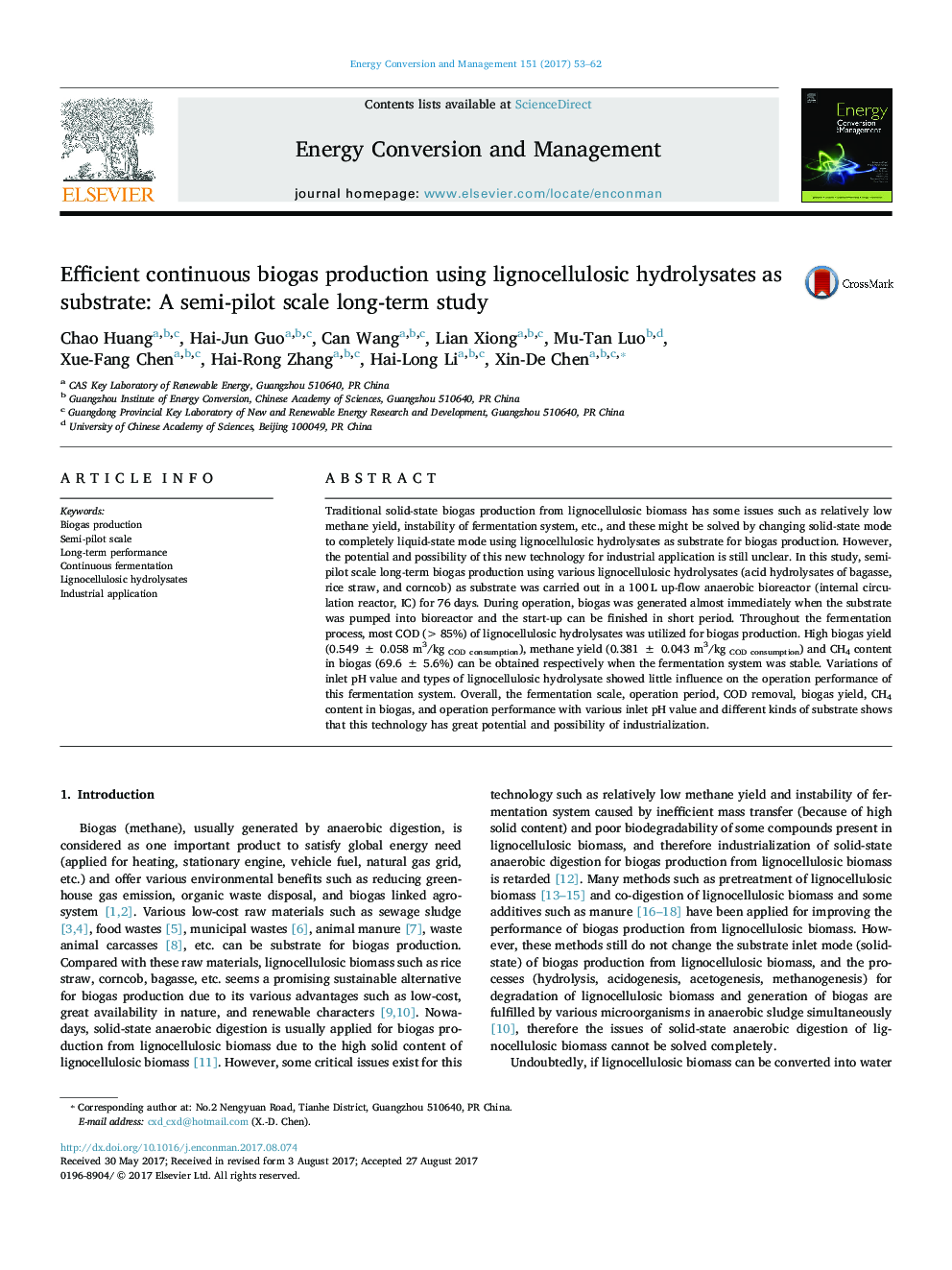 تولید بیوگاز مستمر با استفاده از هیدرولیزهای لیگنوسلولوزیک به عنوان سوبسترا: یک مطالعه طولانی مدت نیمه خلوت 