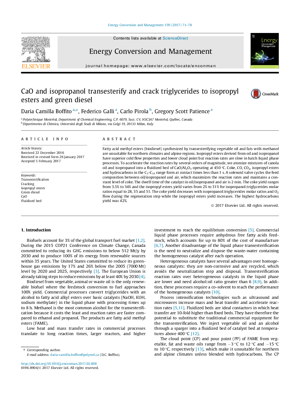 CaO and isopropanol transesterify and crack triglycerides to isopropyl esters and green diesel