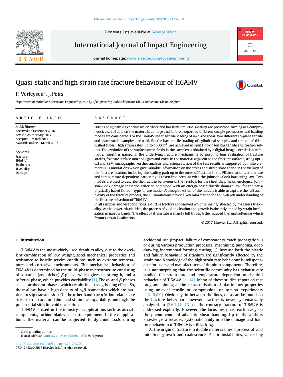 Quasi-static and high strain rate fracture behaviour of Ti6Al4V