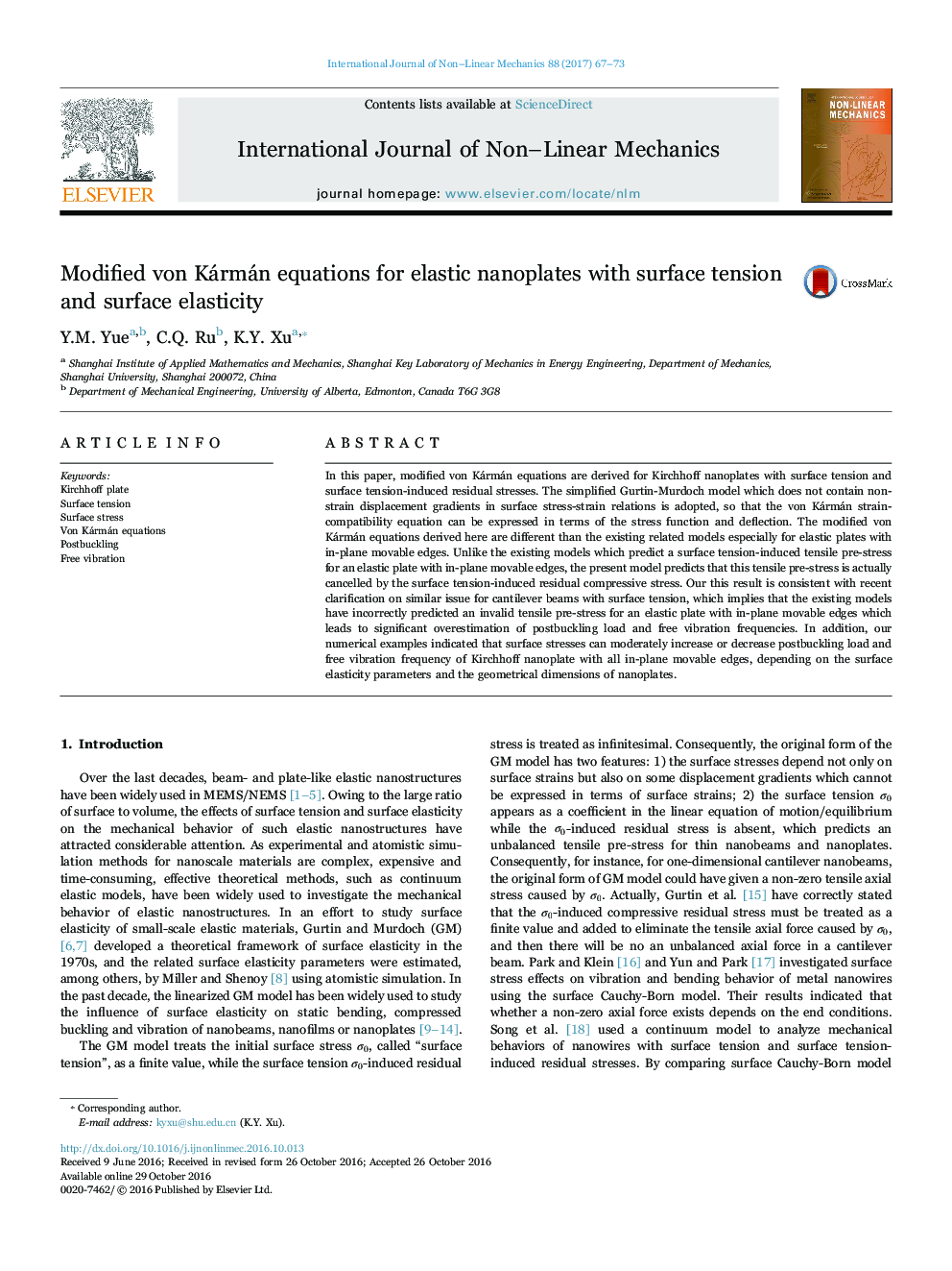Modified von Kármán equations for elastic nanoplates with surface tension and surface elasticity