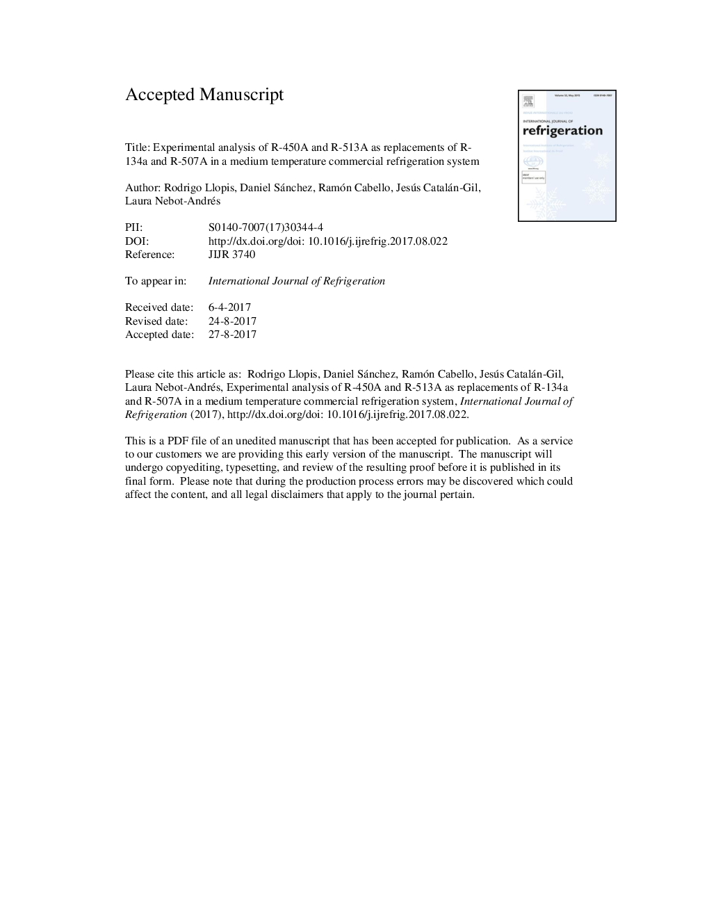 Experimental analysis of R-450A and R-513A as replacements of R-134a and R-507A in a medium temperature commercial refrigeration system