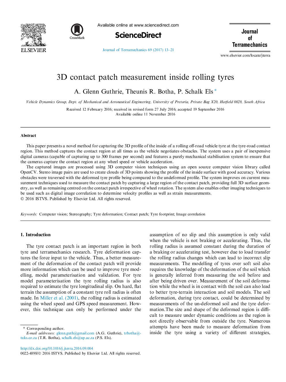 3D contact patch measurement inside rolling tyres