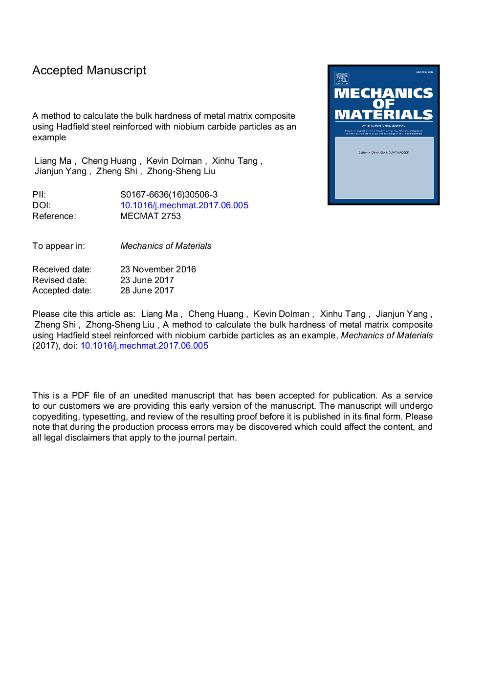 یک روش برای محاسبه سختی مرکب کامپوزیت ماتریس فلزی با استفاده از فولاد هادفیلد تقویت شده با ذرات کاربید نایوبیم به عنوان مثال 