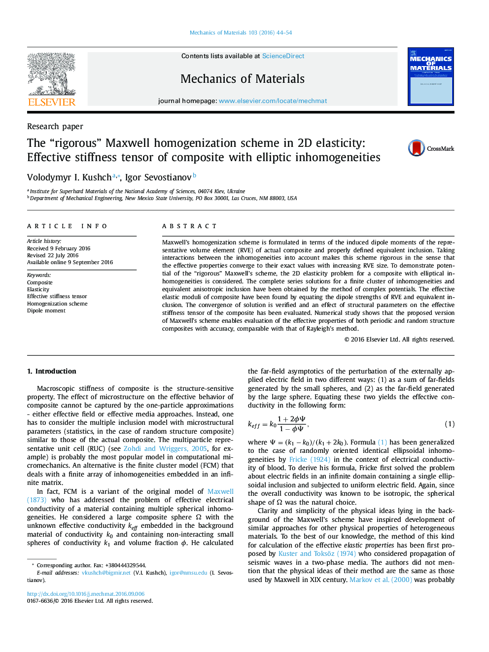 Research paperThe “rigorous” Maxwell homogenization scheme in 2D elasticity: Effective stiffness tensor of composite with elliptic inhomogeneities
