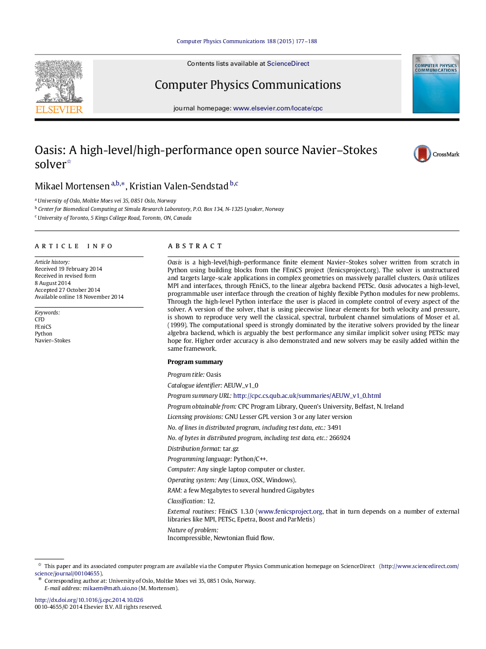 Oasis: A high-level/high-performance open source Navier–Stokes solver 