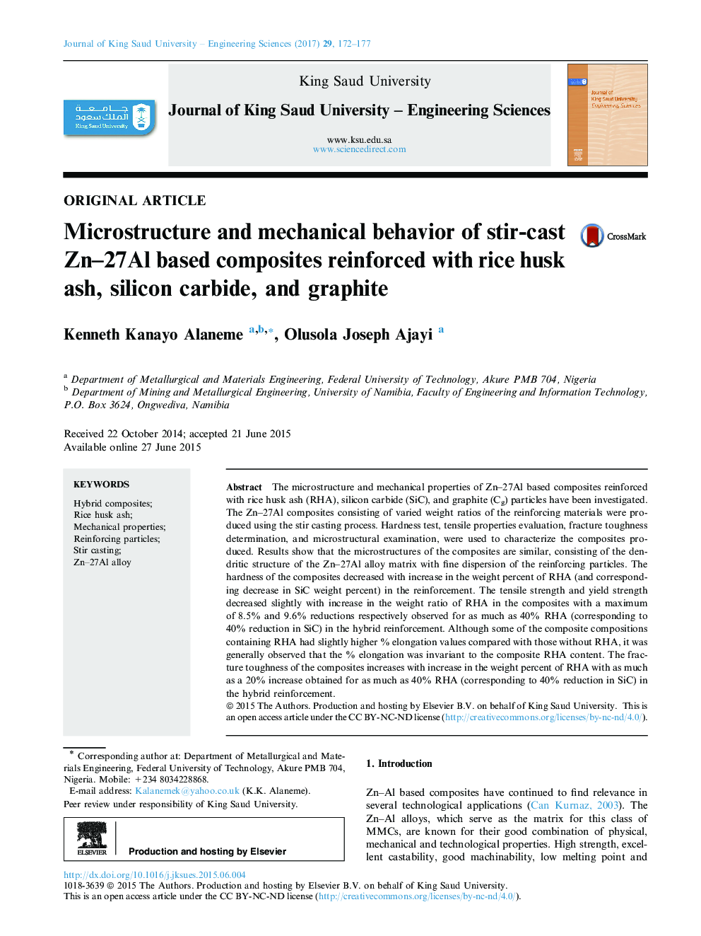 Microstructure and mechanical behavior of stir-cast Zn-27Al based composites reinforced with rice husk ash, silicon carbide, and graphite