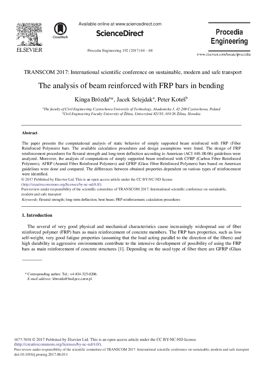 The Analysis of Beam Reinforced with FRP Bars in Bending