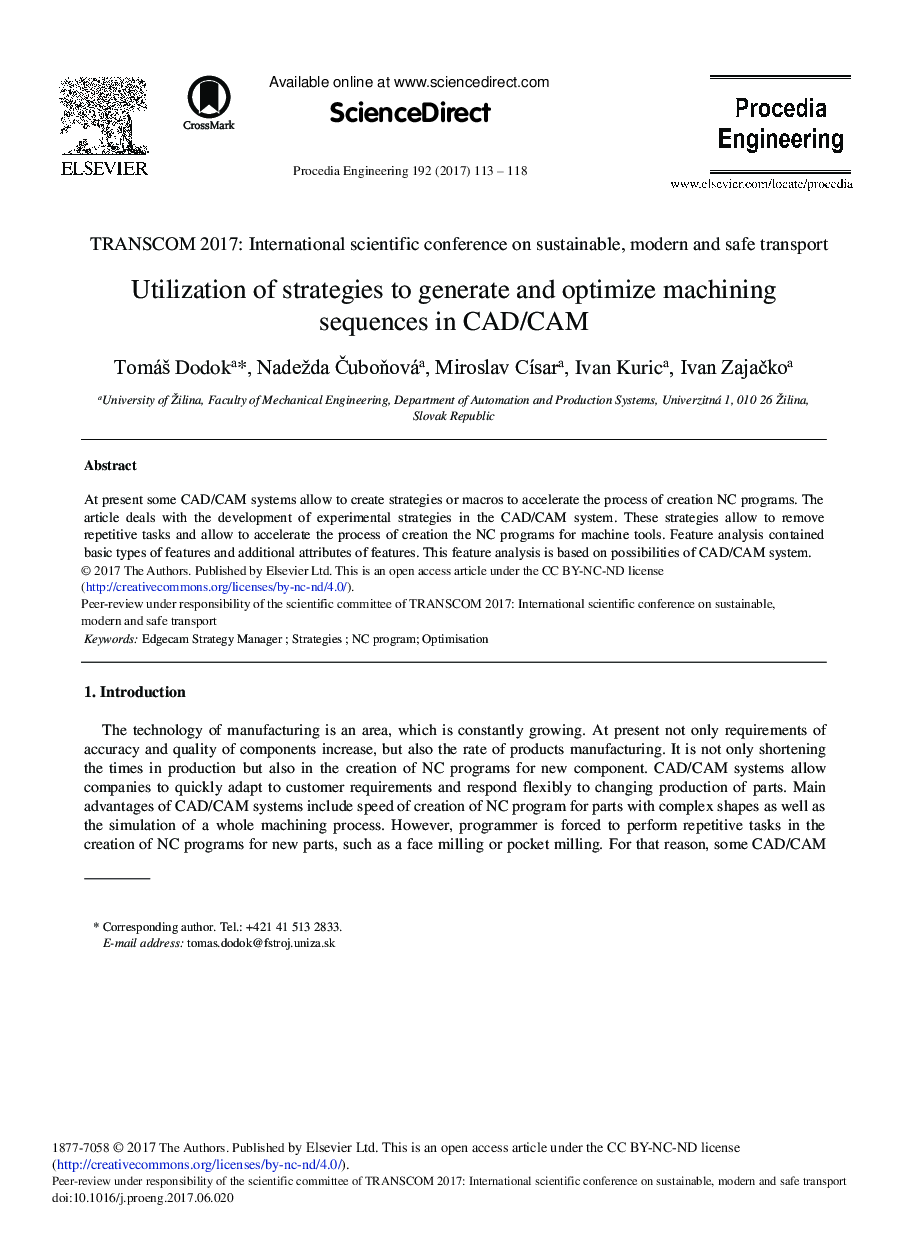 Utilization of Strategies to Generate and Optimize Machining Sequences in CAD/CAM