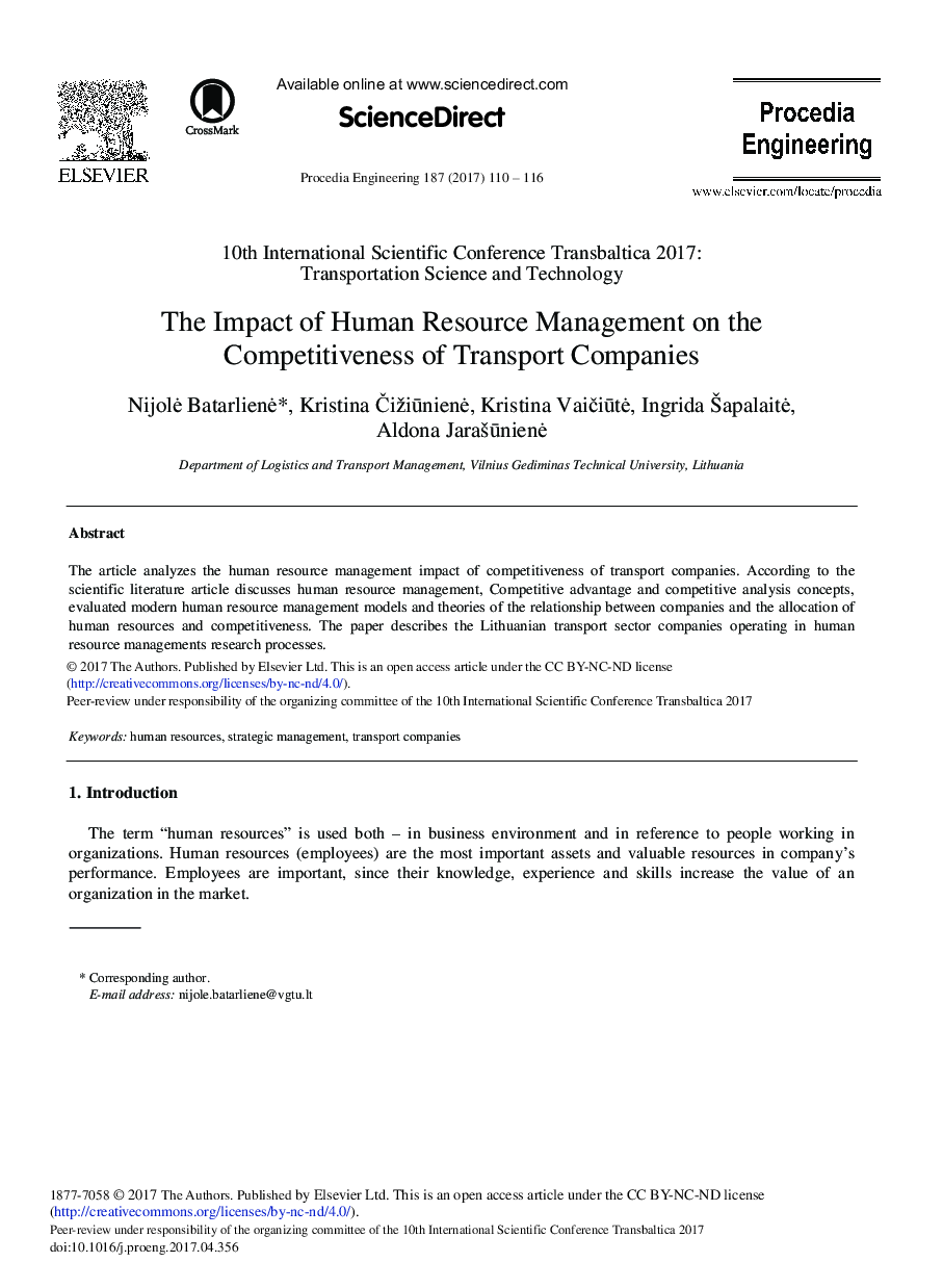 تاثیر مدیریت منابع انسانی بر رقابت شرکت های حمل و نقل 