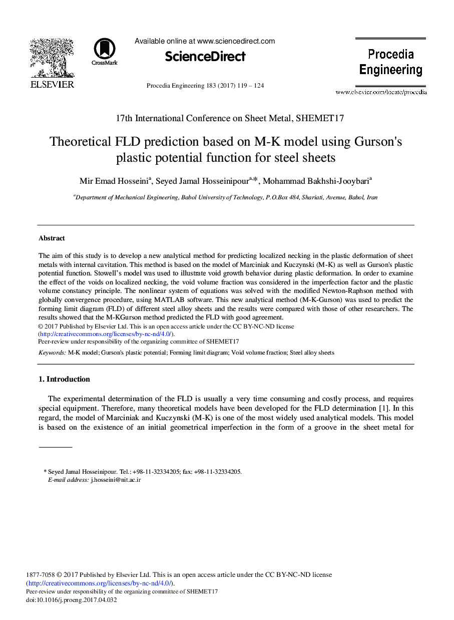 Theoretical FLD Prediction Based on M-K Model using Gurson's Plastic Potential Function for Steel Sheets