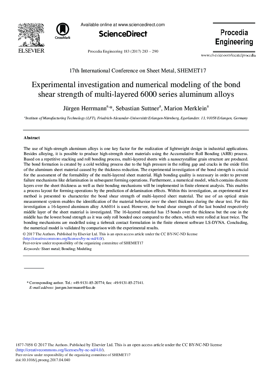Experimental Investigation and Numerical Modeling of the Bond Shear Strength of Multi-layered 6000 Series Aluminum Alloys