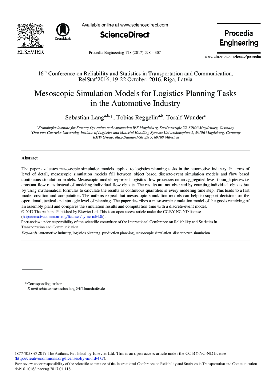 Mesoscopic Simulation Models for Logistics Planning Tasks in the Automotive Industry